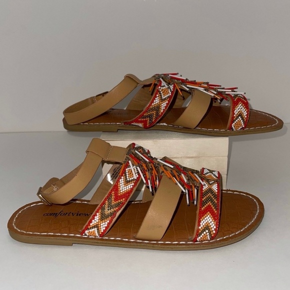 Pre-Owned Brown/Orange Comfortview Priscilla Beaded Slingback Sandals Size 8.5 - Picture 4 of 6